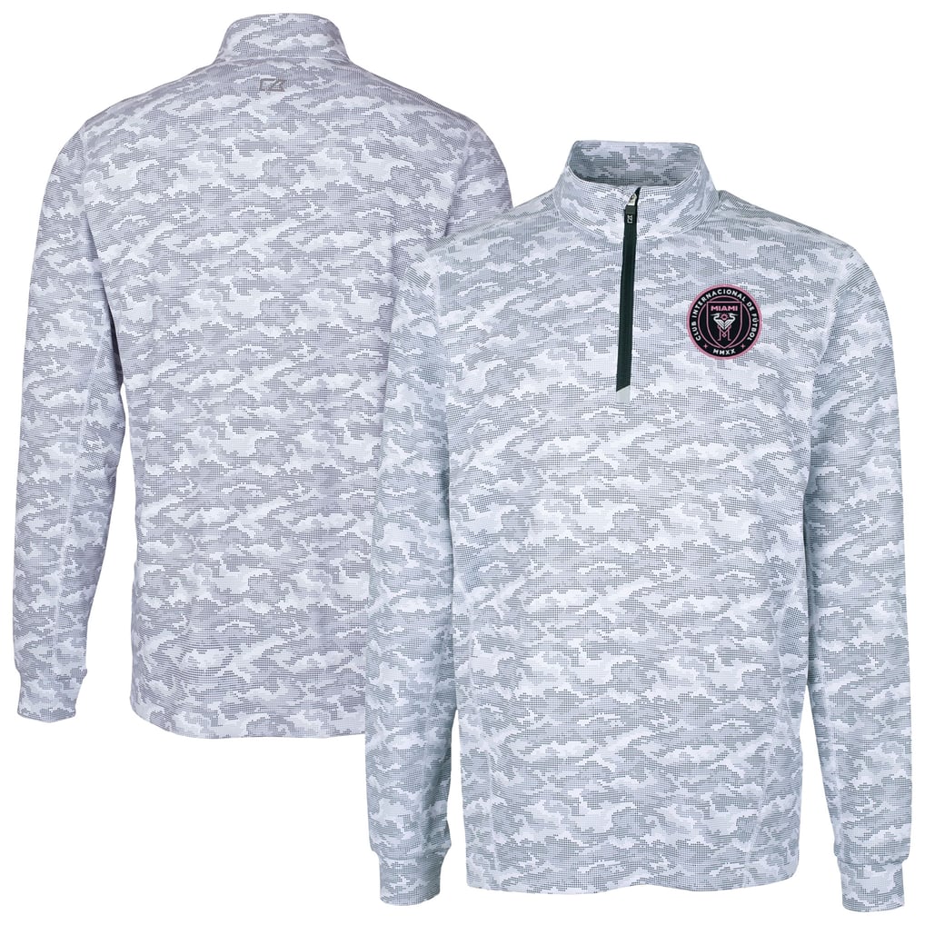  Inter Miami CF Cutter & Buck Traverse Stretch Eco Camo Print Quarter-Zip Pullover Top - Charcoal
